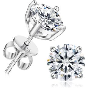 Moissanite Stud Earrings for Women Men 18K White Gold Plated 925 Sterling Silver Earrings Earrings D Color Clarity Lab Created Round Diamond Earrings Jewelry Gift for Girls 2.0ct(1.0ct/each)