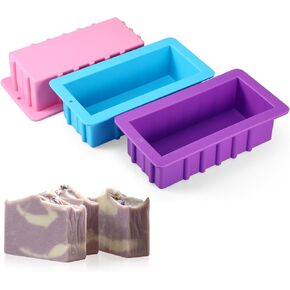 Domensi 3 Pcs Large Soap Molds 9.6 x 5.1 x 2.6 Inches Silicone Ice Block Mold Rectangle Loaf Molds DIY Handmade Soap Bar Mold for Soap Making Craft Baking Chocolate Muffin Candle, 3 Colors