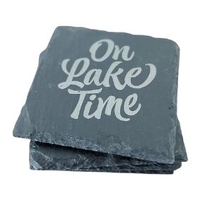On Lake Time Slate Coasters Set - Lakehouse Decor - Lake House Gifts for the Home Cottage Cabin