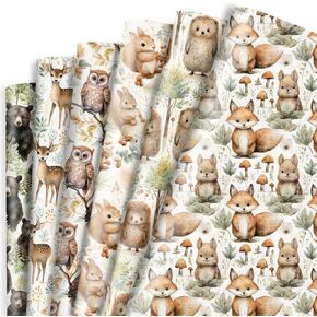 Dtiafu Woodland Wrapping Paper for Baby Shower 6 Style Animal Gift Wrap Folded Flat Forest Art Paper for Men Women Kids Boys Girls Birthday Wedding 20 X 28 Inch(6 Sheet)