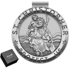 Saint Christopher Medal for Car St Christopher Visor Clip Accessories Bless Driving Safety Religious Gift for Parent, Family, Friend, Driver (1)
