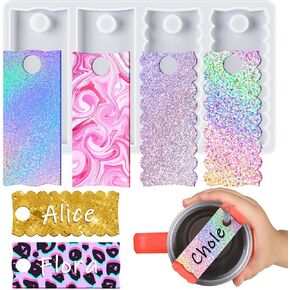 Name Plate Resin Molds Silicone Compatible with Stanley Cup Lid 40oz Tumbler with Handle 4 Pcs Name Tag Silicone Molds for DIY Name Plate Making Accessories Back to School Gift