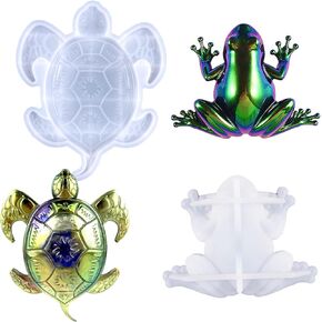 2PCS 3D Animal Molds, Large Silicone Sea Turtle Resin Mold and Frog Epoxy Resin Molds for Epoxy Resin Casting Desktop Home Decor Wall Hanging