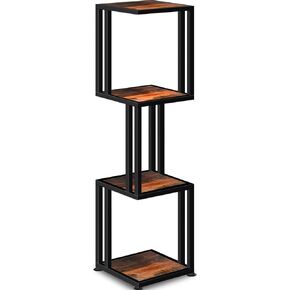 4 -Tier Corner Shelf Stand, 47'' Tall Industrial Corner Shelves, Heavy Duty Square Corner Bookshelf Display Shelf for Small Space, Corner Plant Stand for Living Room, Rustic Brown in Kuwait