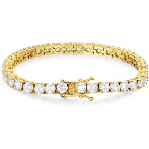 4MM Classic Stainless Steel Tennis Chain 18K/White Gold Plated Cubic Zirconia Tennis Necklace Bracelet For Women Men Trendy 1 Row Bling Iced CZ Out Chain