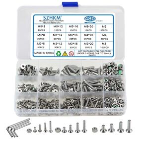 480PCS Stainless Steel M3 M4 M5 Screws Set Flat Countersunk Head Nuts and Bolts Hardware Metric Machine Screws and Nuts Assortment Kit Socket Head Screws Assorted with Wrench