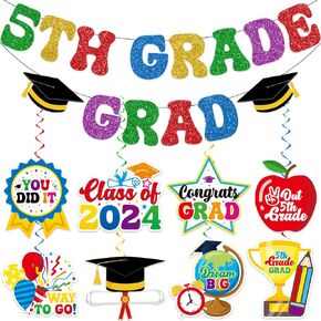 5th Grade Graduation Decorations, NO-DIY Glitter 5th Grade Graduation Banner, Elementary School Graduation Decorations, 5th Grade Promotion Decorations