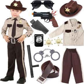 Latocos Kids Police Officer Costume Deluxe Sheriff Costume with Accessories for Boys Girls Cop Outfit for Halloween Dress Up