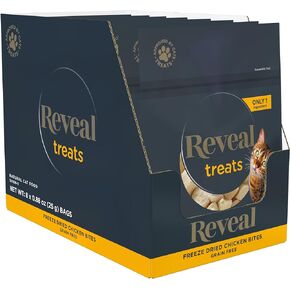 Reveal Natural Cat Treats، 8 قطع، مكافآت مكونة واحدة للقطط، خالية من الحبوب، سمك السلمون المجفف بالتجميد، أكياس 0.88 أونصة