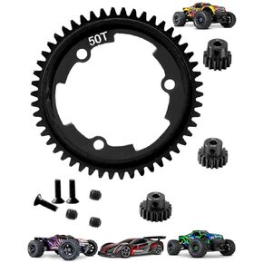 Metal Spur Gear 50T Transmission Gears with(15T+17T+19T) Pinions Gear Sets Upgrades Part for 1/10 New E-Revo2.0,1/5 X-Maxx,1/7 XO-1,45# Steel Spur Gear Hops Up,#6449 Black