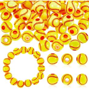 200 Pcs Baseball Beads with 1 Roll of Elastic Rope 10.5 mm Acrylic Beads for Jewelry Making Softball Sports Baseball Craft Supplies Acrylic for DIY Making