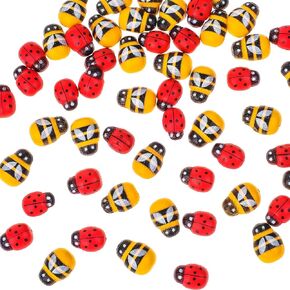 100 Pcs Wooden Tiny Ladybugs for Crafts DIY, Self-Adhesive Mini Ladybugs Scrapbooking Flatback Bees Wood Ladybugs Embellishments for Baby Shower Party Decoration Home Wreath Party (Red)