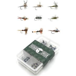 Fly Fishing Flies | 72 Flies for Fly Fishing in 9 Patterns | Trout Flies | Wet Flies and Dry Flies for Trout Fishing | 9 Patterns of Fishing Flies with Fly Box