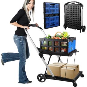 شاحنة يدوية قابلة للطي بطبقتين مع عجلة، عربة تسوق كالولاري متعددة الوظائف قابلة للطي مع سلة، عربة تخزين عربة قابلة للطي لمتجر البقالة والمستودعات تستخدم عربة محمولة لمخيم النزهة in Kuwait