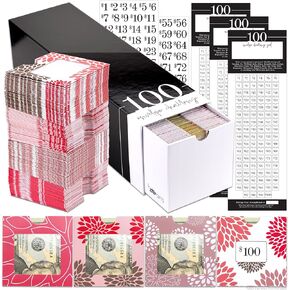 100 Envelope $5,050 Money Saving Challenge Kit | 108 Premium Card Stock Cash Stuffing Envelopes w/Clear Plastic Window, $ Stickers, 3 Goal/Mark-off Sheets, & Drawer Box (Dots & Lines)