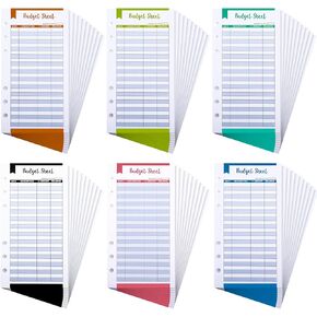 120 Pieces A6 Budget Sheets, 6 Rings Binder Expense Sheets Money Tracker Budget Inserts for Cash Envelope Planner Wallet Budgeting Organizer, 6 Colors