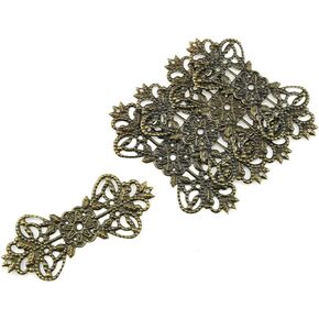 30PCS Bowknot Long Flower Piece, Retro Gold Hollow Out Alloy Filigree Wraps Connector Pendants Embellishments Findings for Handicrafts DIY Jewelry Making, Bronze