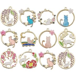 20 pcs Gold Plated Enamel Flower Cat Charms Pendant for Jewelry Making Necklace Bracelet Earring and Slime DIY Jewelry Accessories Charms (M451)