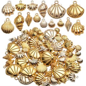 Aylifu Seashell Charms,100 Gram Gold Shell Charms Ocean Theme Pendants Conch Scallops Mussel Marine Life Sea Animals Dangle Charms for Jewelry Making Necklace Bracelet Crafting
