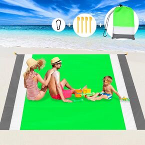 Aitey Sand Free Beach Blanket, Waterproof Beach Mat Compact Outdoor Blanket Ideal for Picnic, Travel, Hiking, Camping and Music Festivals with 4 Stakes, 4 Corner Pockets and Bag - 82"x 79"(Blue)