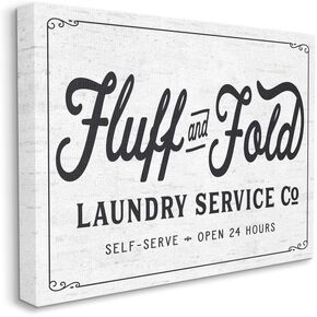 Stupell Industries Fluff and Fold Laundry Room Vintage Country Sign, Designed by Lettered and Lined Wall Art, 16 x 20, Canvas