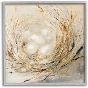 Stupell Industries Abstract Baby Bird Egg Nest Countryside Animals Black Framed Wall Art, 12x12, Beige