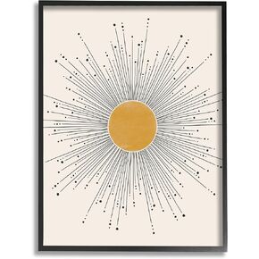 Stupell Industries Deco Summer Sun Geometric Line Bursts، JJ Design House LLC لوحة جدارية مؤطرة باللون الأسود، 11 × 14، أصفر