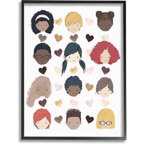 Stupell Industries Smiling Children Diverse Multicultural Pink Brown Hearts, Designed by Erica Billups Canvas Wall Art, 36 x 48