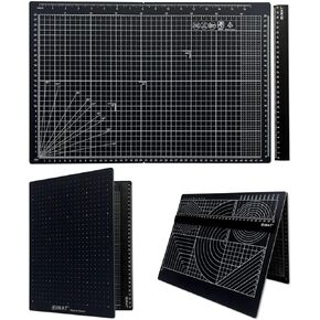 iMAT Flip Cutting Mat Magnet Set, Aluminum Ruler & Cutting Mat Magnet, Enlarged A3 (Cm Version), 32x48 cm (12.6"x18.9"), Folding, for Crafts, Cloth, Sewing, Dark Black (Pack of 2)