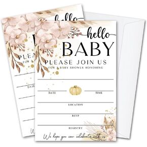 Fall Little Pumpkin Baby Shower Hello Baby Invitations Sweet Pumpkin, Fall Leaves, Autumn Theme, Pack of 20 Fill-in Invitation Cards & 20 Envelopes, 4''X6'', Gender Reveal Neutral - JY035 in Kuwait