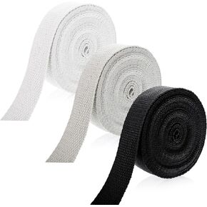 3 Rolls Heavy Cotton Webbing 1 Inch Straps for Arts and Crafts Tote Bags Canvas Bag Making Outdoor Supplies Decoration Sewing Home Wrapping (Black, White, Natural Color,15 Yards)