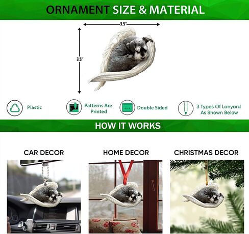 Talataca Miniature Schnauzer Sleeping Angel Wing Memorial Dog 2D Flat Car Rear View Mirror Accessories Christmas Tree Ornament Decoration Hanging Charm Interior Rearview Pendant Decor Gift in Saudi Arabia