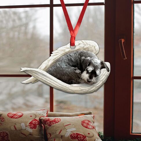 Talataca Miniature Schnauzer Sleeping Angel Wing Memorial Dog 2D Flat Car Rear View Mirror Accessories Christmas Tree Ornament Decoration Hanging Charm Interior Rearview Pendant Decor Gift in Saudi Arabia
