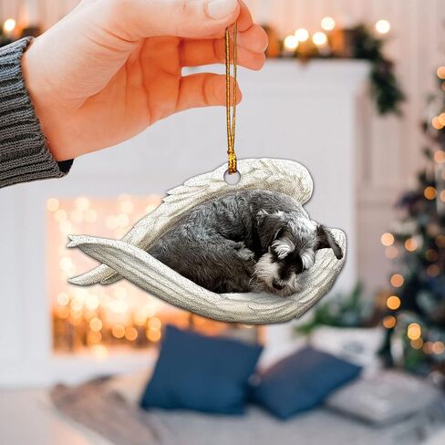 Talataca Miniature Schnauzer Sleeping Angel Wing Memorial Dog 2D Flat Car Rear View Mirror Accessories Christmas Tree Ornament Decoration Hanging Charm Interior Rearview Pendant Decor Gift in Saudi Arabia