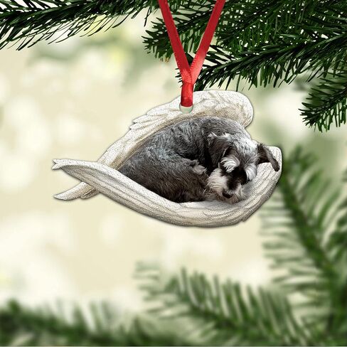 Talataca Miniature Schnauzer Sleeping Angel Wing Memorial Dog 2D Flat Car Rear View Mirror Accessories Christmas Tree Ornament Decoration Hanging Charm Interior Rearview Pendant Decor Gift in Saudi Arabia