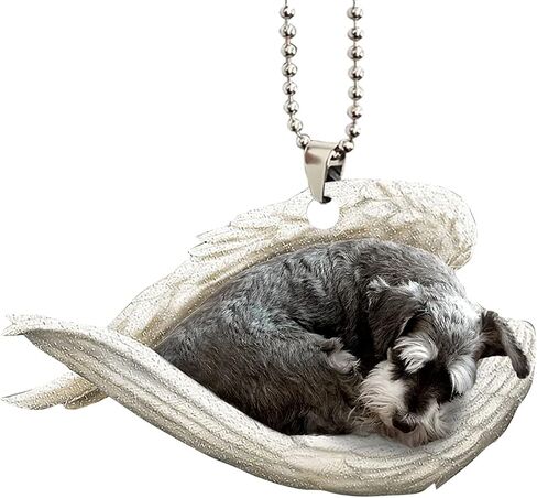 Talataca Miniature Schnauzer Sleeping Angel Wing Memorial Dog 2D Flat Car Rear View Mirror Accessories Christmas Tree Ornament Decoration Hanging Charm Interior Rearview Pendant Decor Gift in Saudi Arabia