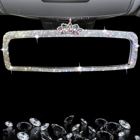 مرآة سيارة بلينغ حجر الراين مرآة الرؤية الخلفية للسيارة للنساء مرآة الرؤية الخلفية مرآة سيارة لامعة لامعة (تاج أحمر) in Kuwait