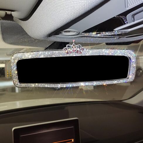 مرآة سيارة بلينغ حجر الراين مرآة الرؤية الخلفية للسيارة للنساء مرآة الرؤية الخلفية مرآة سيارة لامعة لامعة (تاج أحمر) in Kuwait