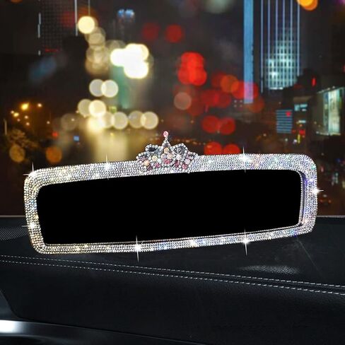 مرآة سيارة بلينغ حجر الراين مرآة الرؤية الخلفية للسيارة للنساء مرآة الرؤية الخلفية مرآة سيارة لامعة لامعة (تاج أحمر) in Kuwait