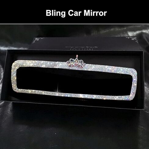 مرآة سيارة بلينغ حجر الراين مرآة الرؤية الخلفية للسيارة للنساء مرآة الرؤية الخلفية مرآة سيارة لامعة لامعة (تاج أحمر) in Kuwait