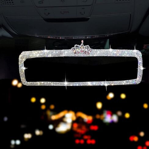 مرآة سيارة بلينغ حجر الراين مرآة الرؤية الخلفية للسيارة للنساء مرآة الرؤية الخلفية مرآة سيارة لامعة لامعة (تاج أحمر) in Kuwait