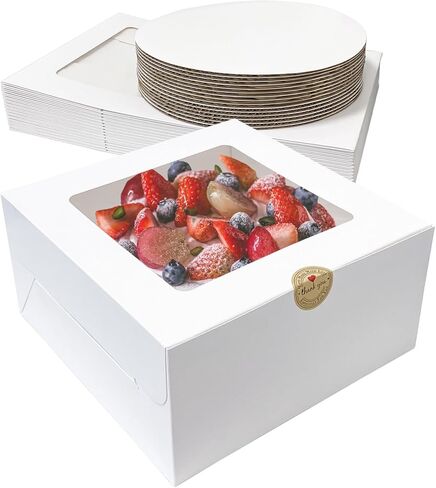 15 مجموعة من صناديق الكيك (15 صندوقًا و15 لوحًا)، صناديق مخبز مقاس 10 × 10 × 5 بوصات مع نافذة شفافة مربعة الشكل بيضاء صناديق مخبز مع ألواح كيك للكيك والكب كيك والفطيرة والحلوى والمعجنات in Kuwait