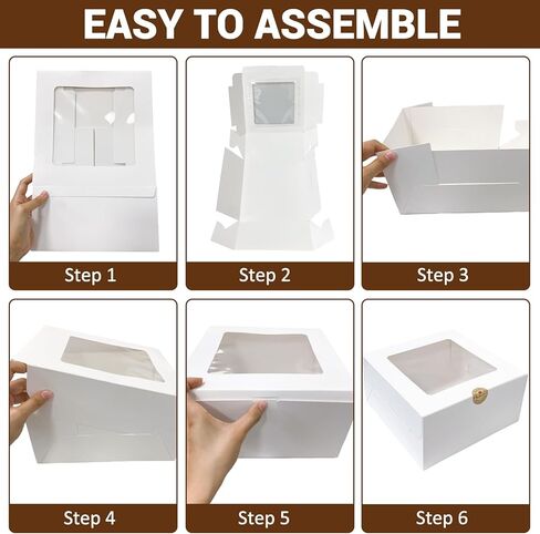 15 مجموعة من صناديق الكيك (15 صندوقًا و15 لوحًا)، صناديق مخبز مقاس 10 × 10 × 5 بوصات مع نافذة شفافة مربعة الشكل بيضاء صناديق مخبز مع ألواح كيك للكيك والكب كيك والفطيرة والحلوى والمعجنات in Kuwait