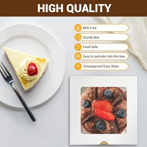 15 مجموعة من صناديق الكيك (15 صندوقًا و15 لوحًا)، صناديق مخبز مقاس 10 × 10 × 5 بوصات مع نافذة شفافة مربعة الشكل بيضاء صناديق مخبز مع ألواح كيك للكيك والكب كيك والفطيرة والحلوى والمعجنات in Kuwait