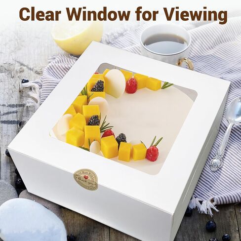 15 مجموعة من صناديق الكيك (15 صندوقًا و15 لوحًا)، صناديق مخبز مقاس 10 × 10 × 5 بوصات مع نافذة شفافة مربعة الشكل بيضاء صناديق مخبز مع ألواح كيك للكيك والكب كيك والفطيرة والحلوى والمعجنات in Kuwait