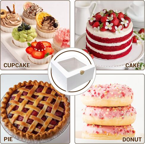 15 مجموعة من صناديق الكيك (15 صندوقًا و15 لوحًا)، صناديق مخبز مقاس 10 × 10 × 5 بوصات مع نافذة شفافة مربعة الشكل بيضاء صناديق مخبز مع ألواح كيك للكيك والكب كيك والفطيرة والحلوى والمعجنات in Kuwait