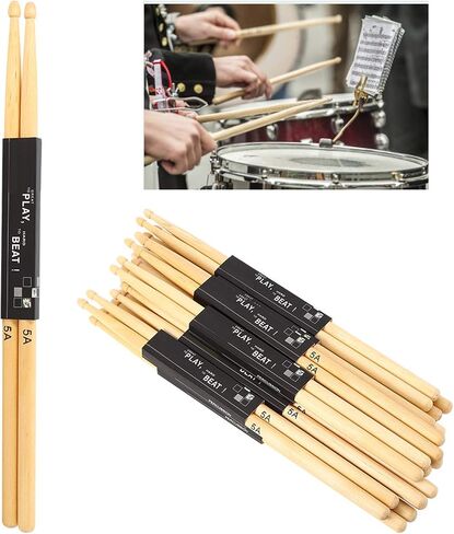 Alomejor Drum Sticks Wood Snare Drum Stick ممارسة الأداء 5A طرف خشبي، خشب القيقب، 12 زوجًا in Saudi Arabia