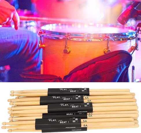 Alomejor Drum Sticks Wood Snare Drum Stick ممارسة الأداء 5A طرف خشبي، خشب القيقب، 12 زوجًا in Saudi Arabia