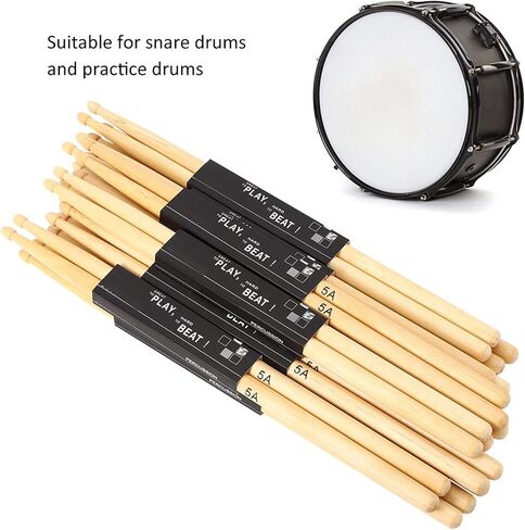 Alomejor Drum Sticks Wood Snare Drum Stick ممارسة الأداء 5A طرف خشبي، خشب القيقب، 12 زوجًا in Saudi Arabia