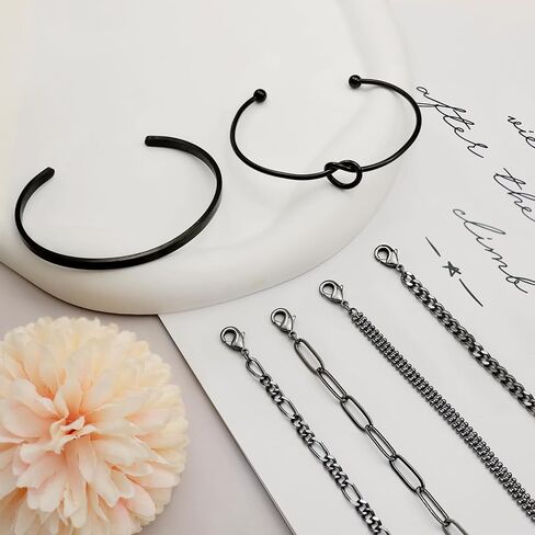 14K Real Gold Plated Cuff Bracelet Bangle Jewelry Set Stackable Trendy Dainty Love Heart Knot Infinity Beaded Ball Paperclip Chain Minimalist Bracelet,6 styles in Saudi Arabia